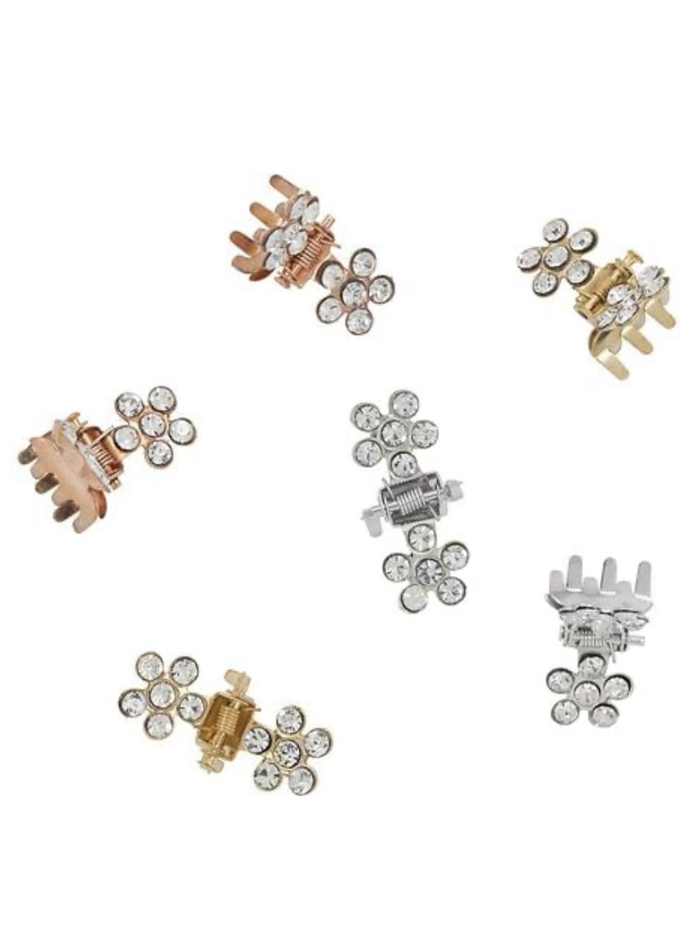 6 PCS Mini Dazzling Metal Rhinestone Flower Claw/Jaw Hair Clip